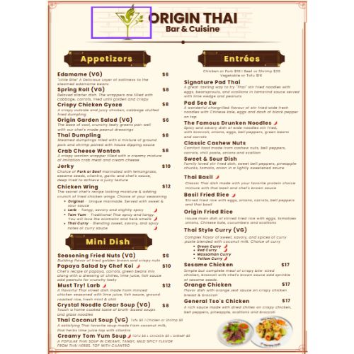 Thai food and cocktails at The Origin Thai Bar & Cuisine in Smithfield NC